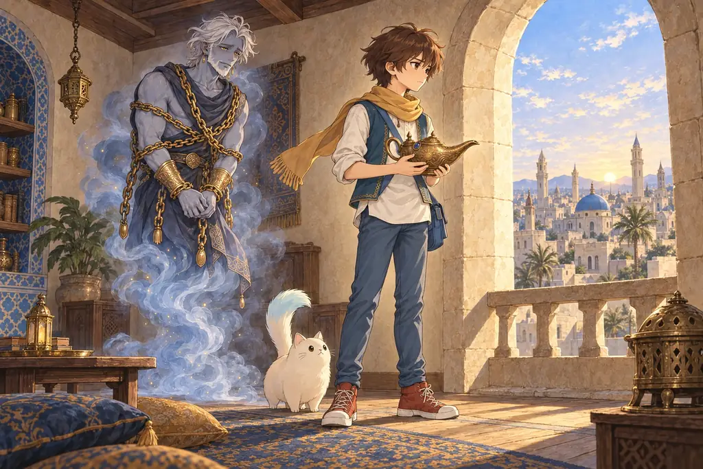 Couverture du Vœu Interdit d'Aladdin, histoire gratuite pour les 13–15 ans