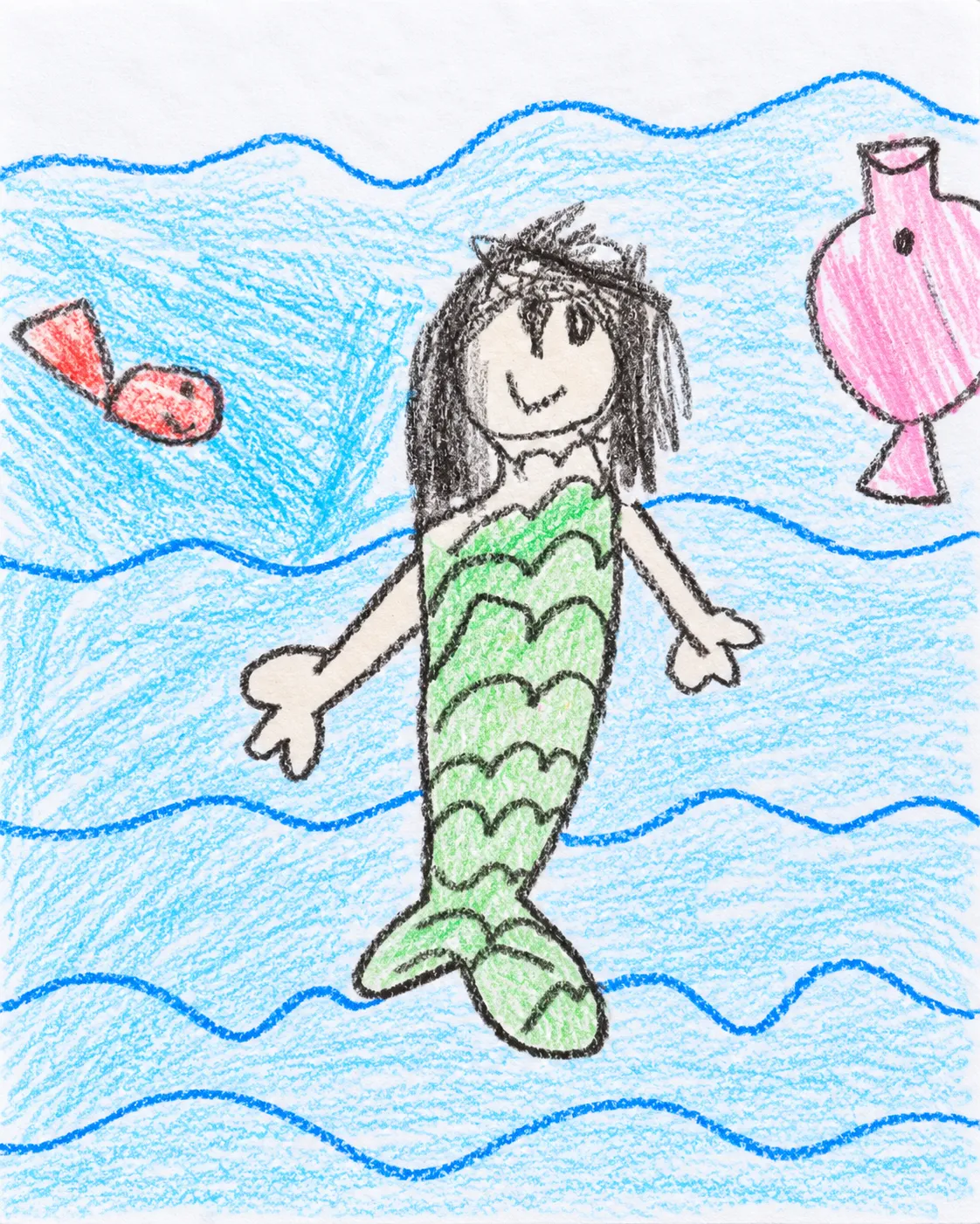 Dessin de la sirène et du coquillage magique